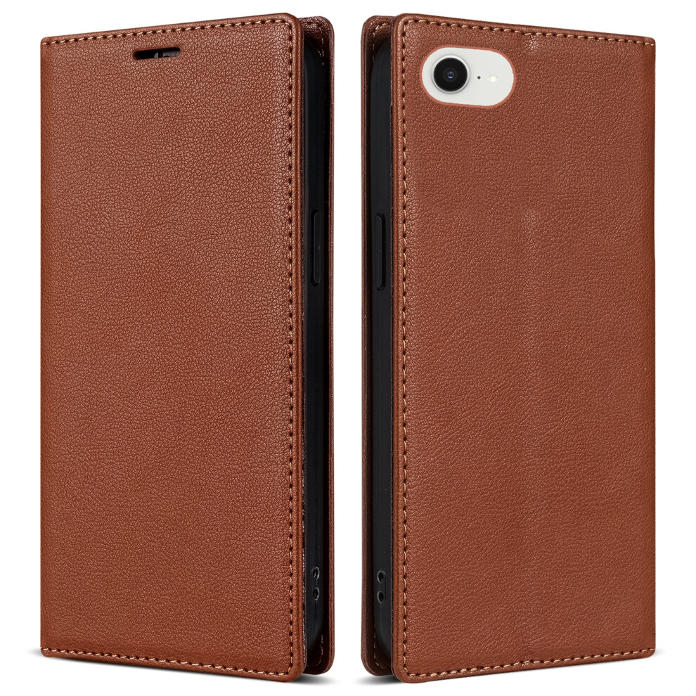 (Iphone 16E, ) For Iphone 16E Wallet Case Magnetic Closure Pu Leather Phone Cover Brown 6914288647717