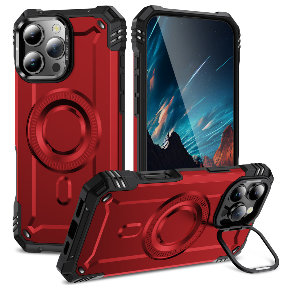 (Iphone 16 Pro Max, ) For Iphone 16 Pro Max Magnetic Case Lens Kickstand Pc+Tpu Shockproof Phone Cover Red 6914285162466