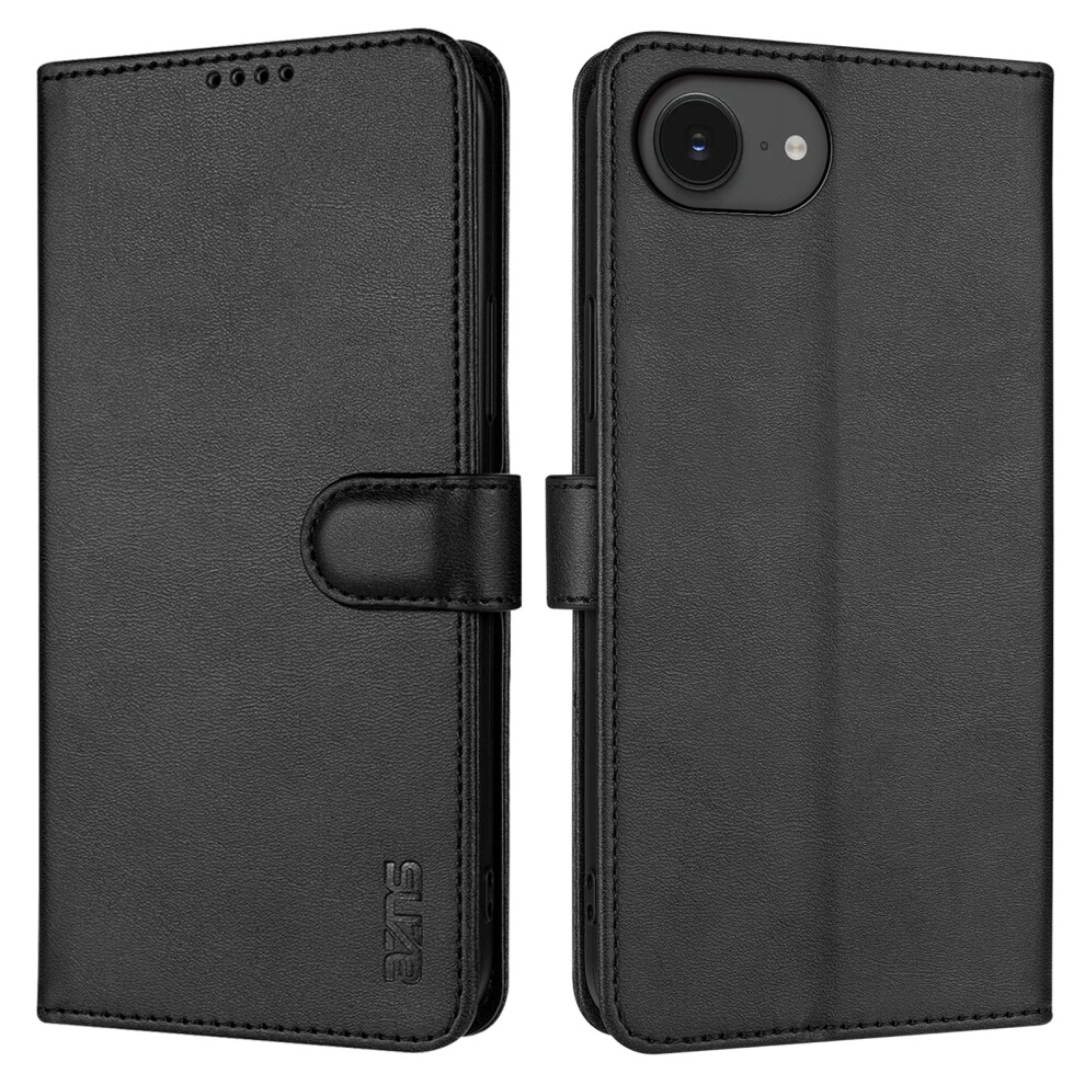 (Iphone 16E, ) Azns For Iphone 16E Case Pu Leather Wallet Phone Cover Black 6914284037635