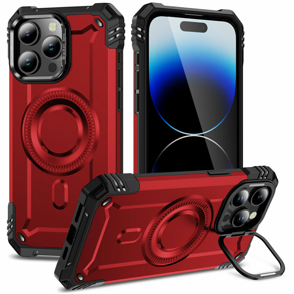 (Iphone 14 Pro Max, ) For Iphone 14 Pro Max Magnetic Case Lens Kickstand Pc+Tpu Shockproof Phone Cover Red 6914288863766