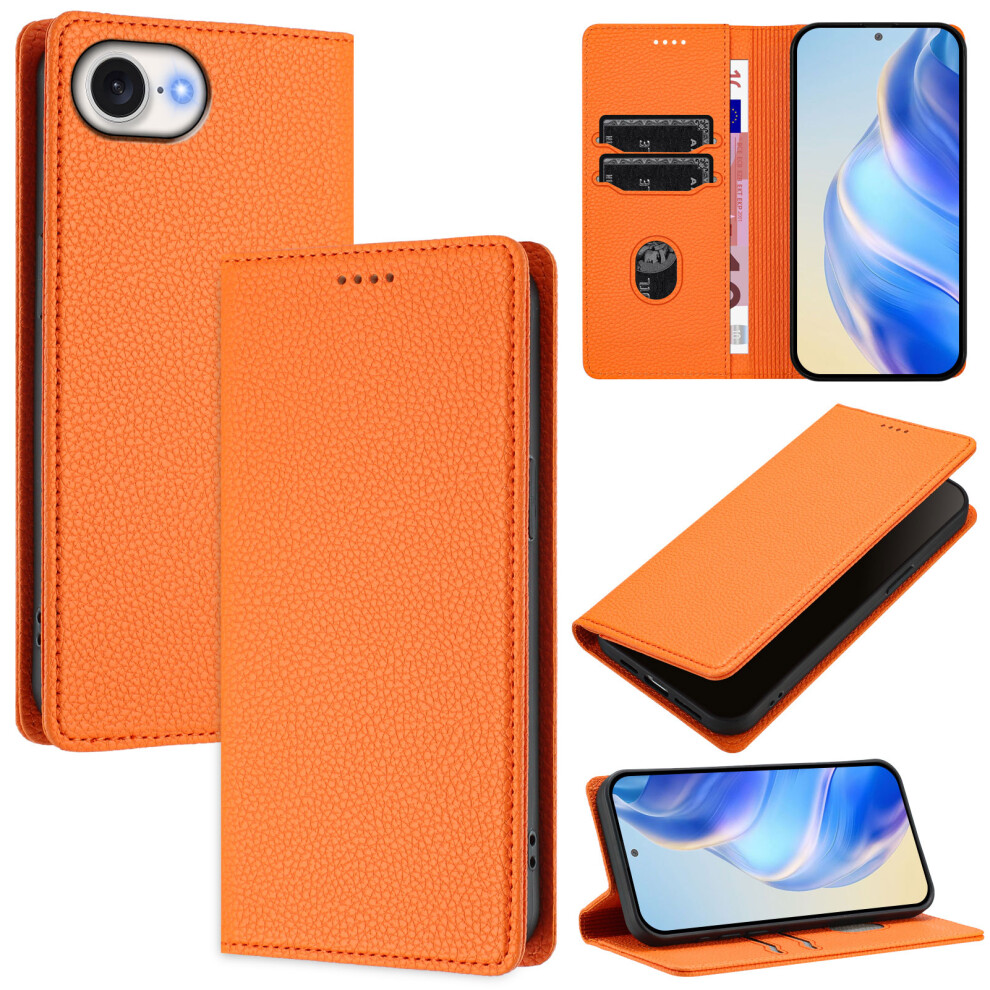 (Iphone 16E, ) For Iphone 16E Wallet Case Rfid Blocking Litchi Texture Leather Mobile Cover Orange 6914288331296