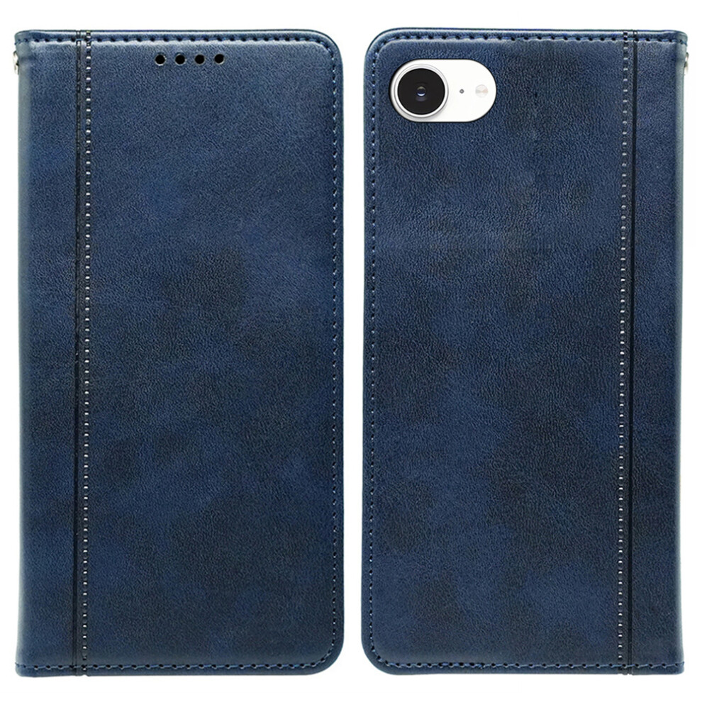 (Iphone 16E, ) For Iphone 16E Case Hidden Magnetic Closure Calf Texture Leather Phone Cover Blue 6914283398973