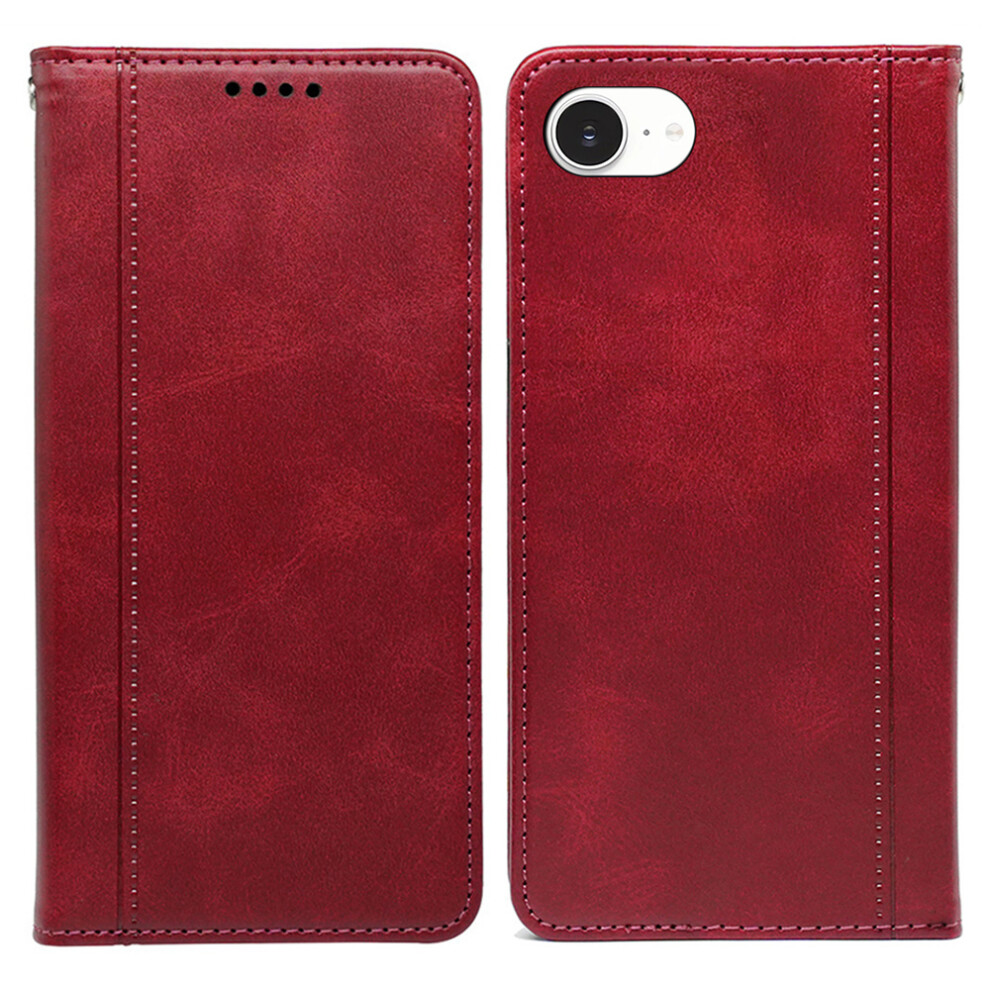 (Iphone 16E, ) For Iphone 16E Case Hidden Magnetic Closure Calf Texture Leather Phone Cover Red 6914289386172