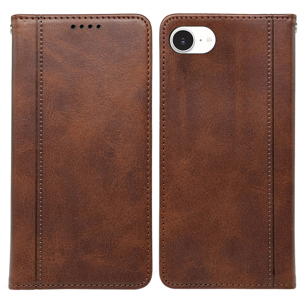 (Iphone 16E, ) For Iphone 16E Case Hidden Magnetic Closure Calf Texture Leather Phone Cover Brown 6914289076660