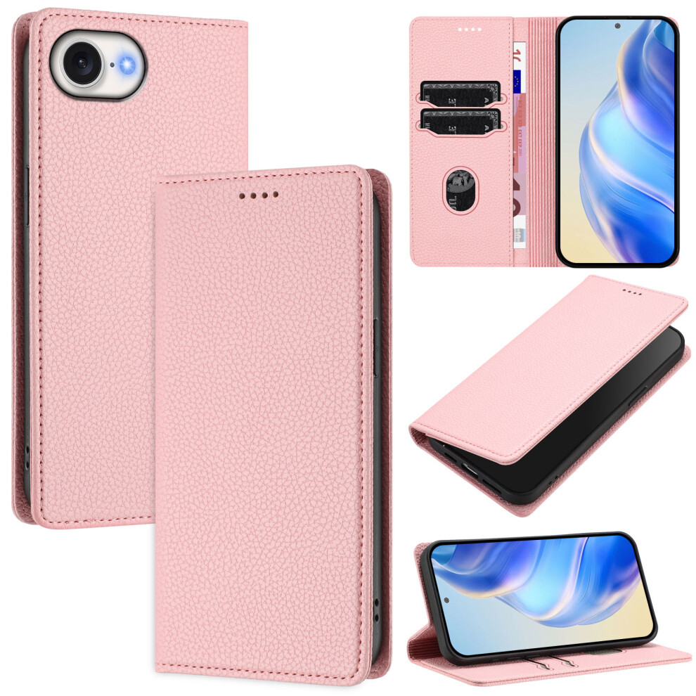 (Iphone 16E, ) For Iphone 16E Wallet Case Rfid Blocking Litchi Texture Leather Mobile Cover Pink 6914284743246