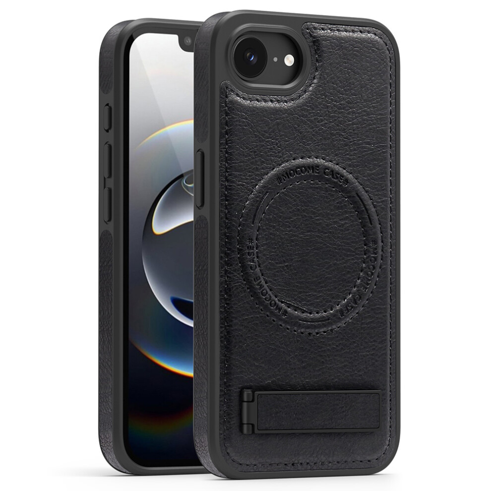 (Iphone 16E, ) For Iphone 16E Case Compatible With Magsafe Kickstand Leather Phone Back Cover Black 6914285852541