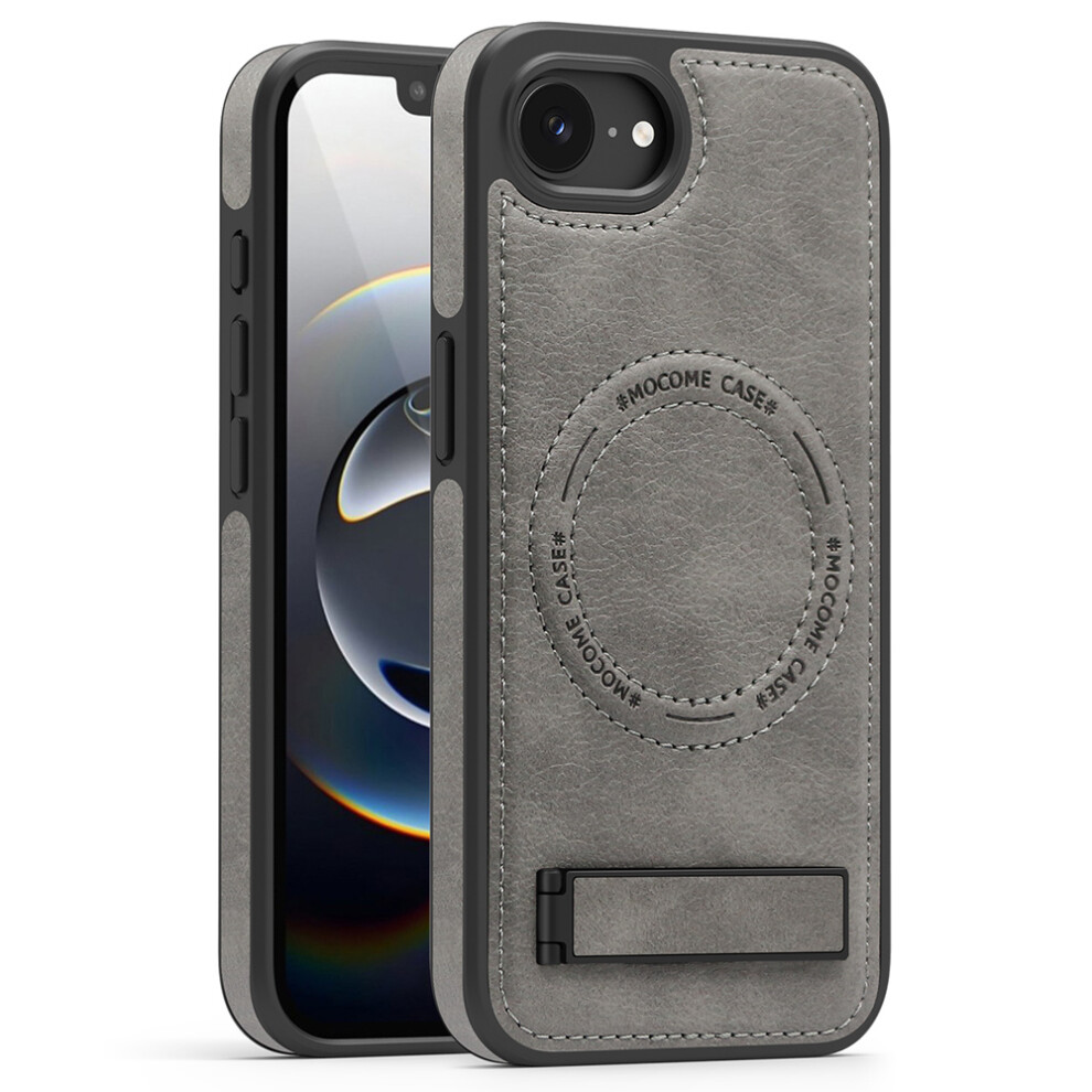 (Iphone 16E, ) For Iphone 16E Case Compatible With Magsafe Kickstand Leather Phone Back Cover Grey 6914288107235