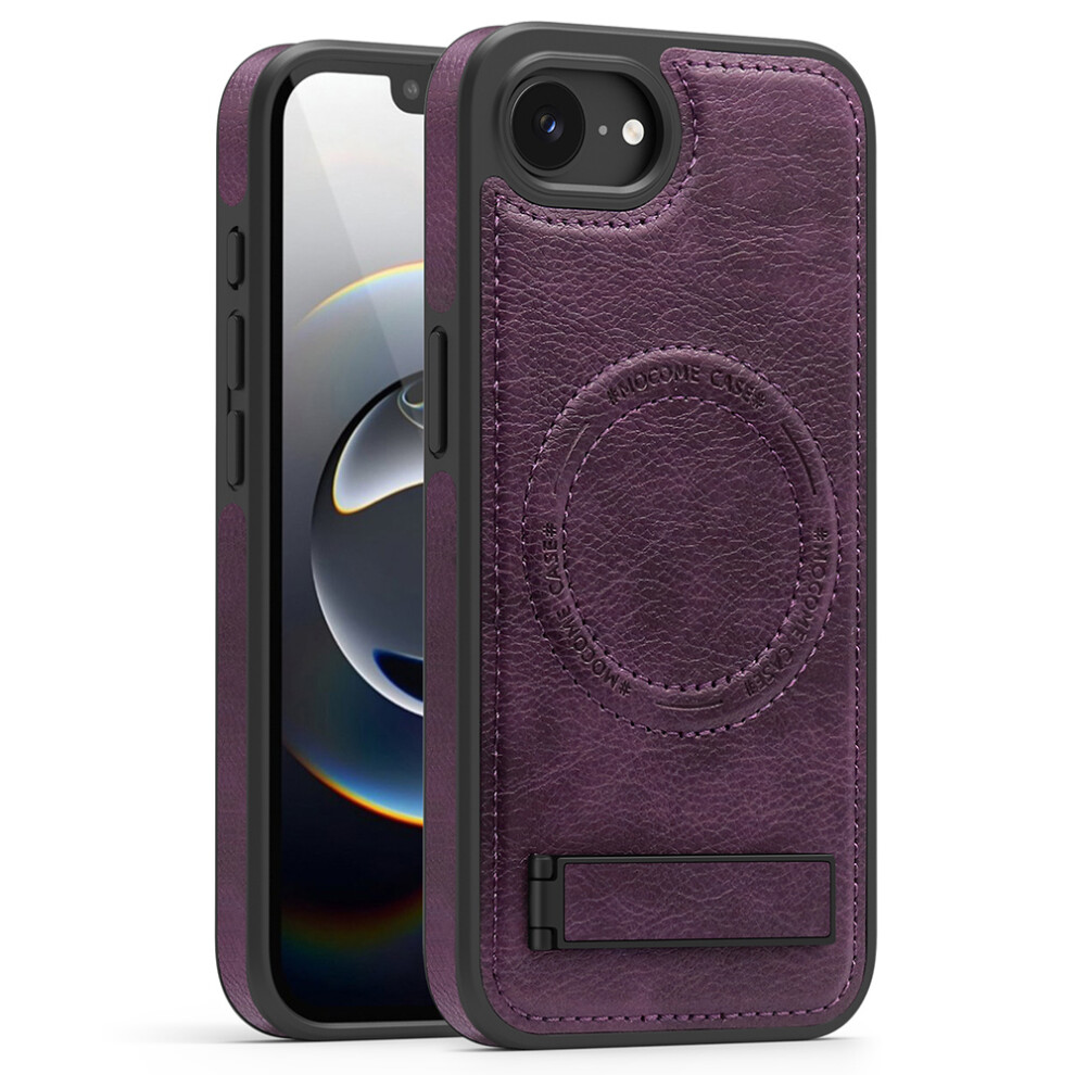 (Iphone 16E, Dark ) For Iphone 16E Case Compatible With Magsafe Kickstand Leather Phone Back Cover Purple 6914288505239