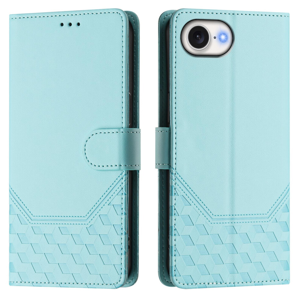 (Iphone 16E, Mint ) For Iphone 16E Case Imprinted Honeycomb Rfid Blocking Leather Phone Cover With Strap Green 6914288842709