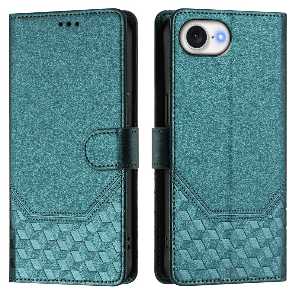 (Iphone 16E, ) For Iphone 16E Case Imprinted Honeycomb Rfid Blocking Leather Phone Cover With Strap Green 6914285254659