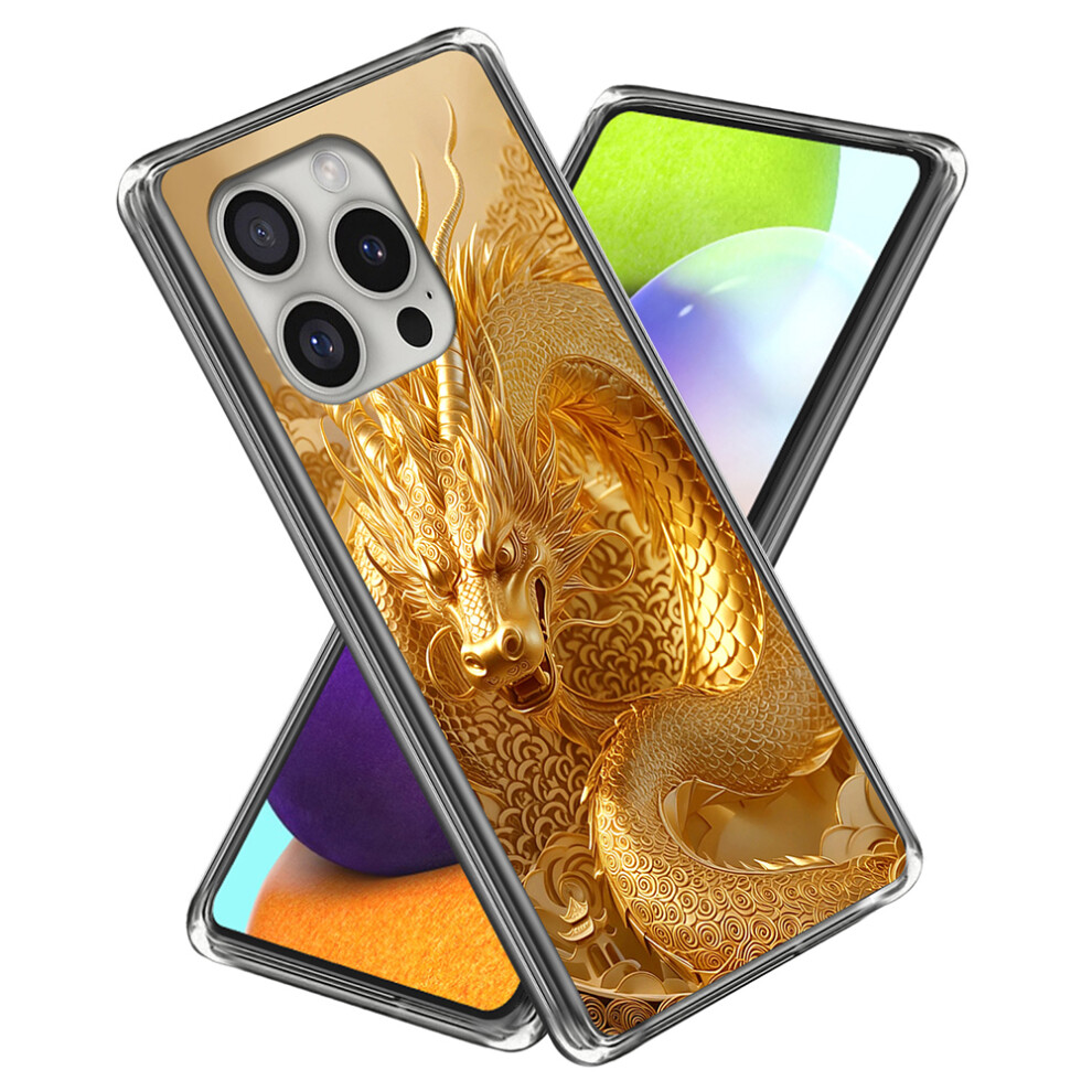 (Iphone 16 Pro, Dragon Pattern) For Iphone 16 Pro Case Imd Pattern Printing Tpu Shockproof Phone Cover Golden 6914287962095
