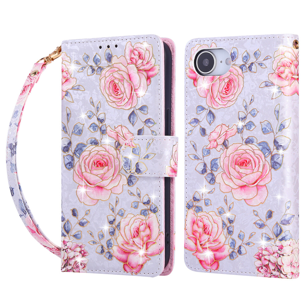 (Iphone 16E, Rose Flower) For Iphone 16E Case Rfid Blocking Flower Leather Phone Cover 6914286367471