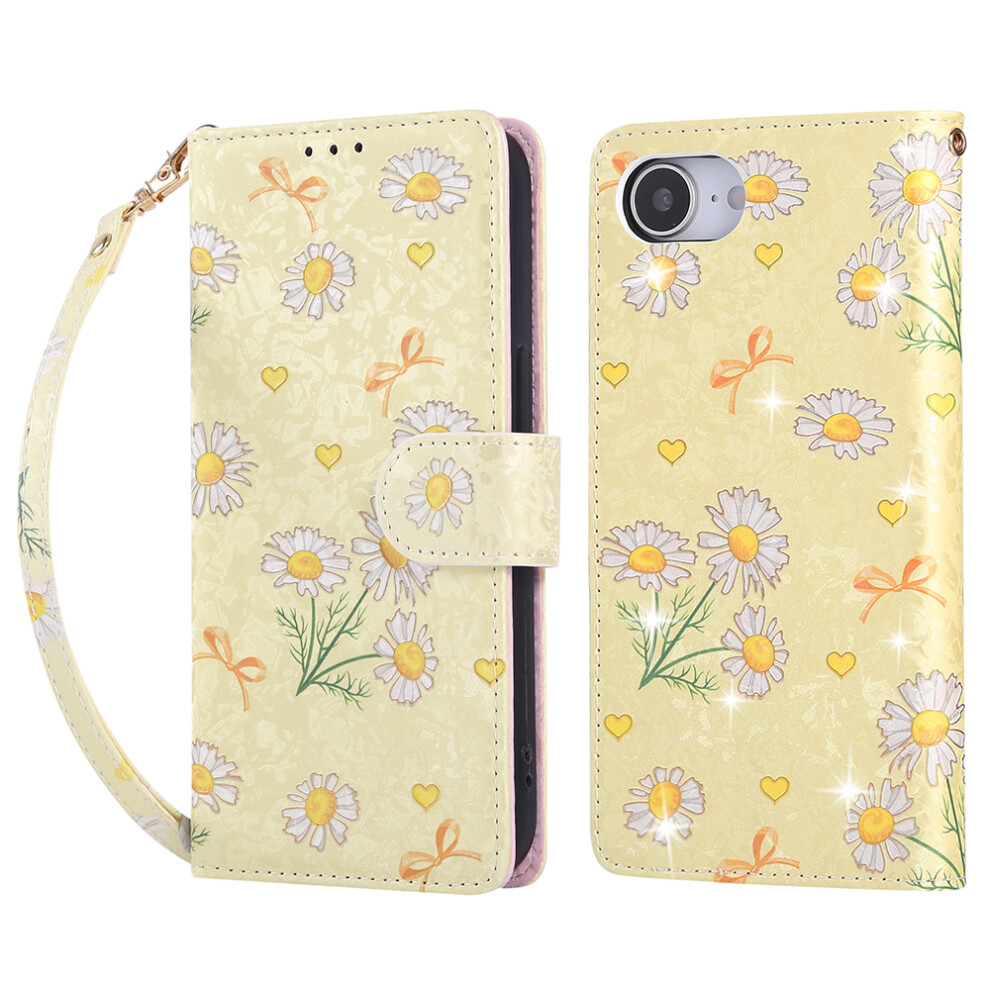 (Iphone 16E, Daisy) For Iphone 16E Case Rfid Blocking Flower Leather Phone Cover Yellow 6914282779421