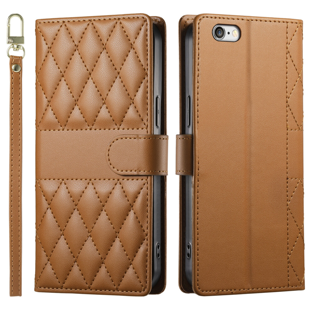 (Iphone 16E, ) For Iphone 16E Case Rhombus Stitching Wallet Stand Leather Phone Cover With Long/Short Strap Brown 6914282637714