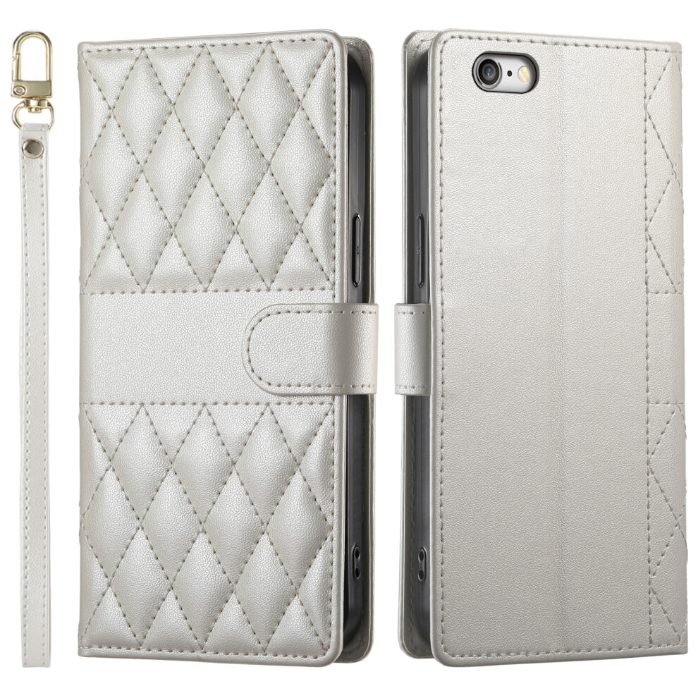 (Iphone 16E, Beige) For Iphone 16E Case Rhombus Stitching Wallet Stand Leather Phone Cover With Long/Short Strap Cream 6914284589561