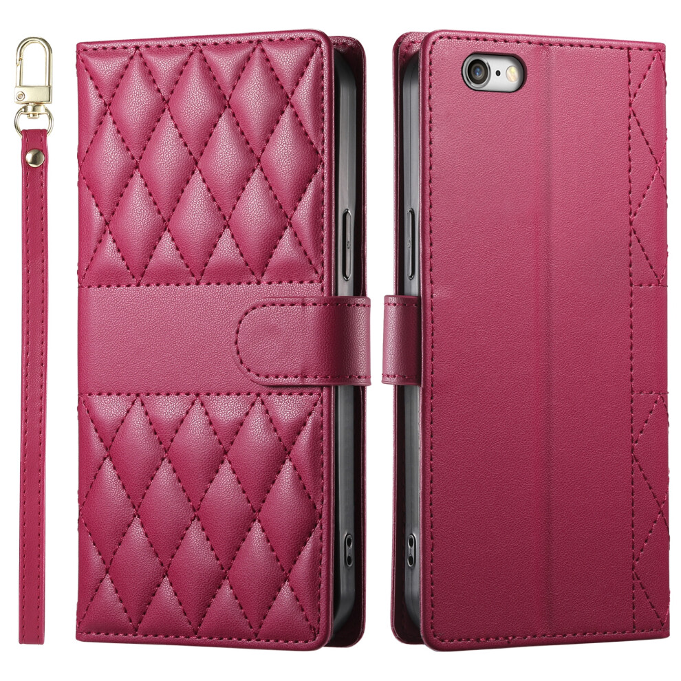 (Iphone 16E, ) For Iphone 16E Case Rhombus Stitching Wallet Stand Leather Phone Cover With Long/Short Strap Red 6914288456265