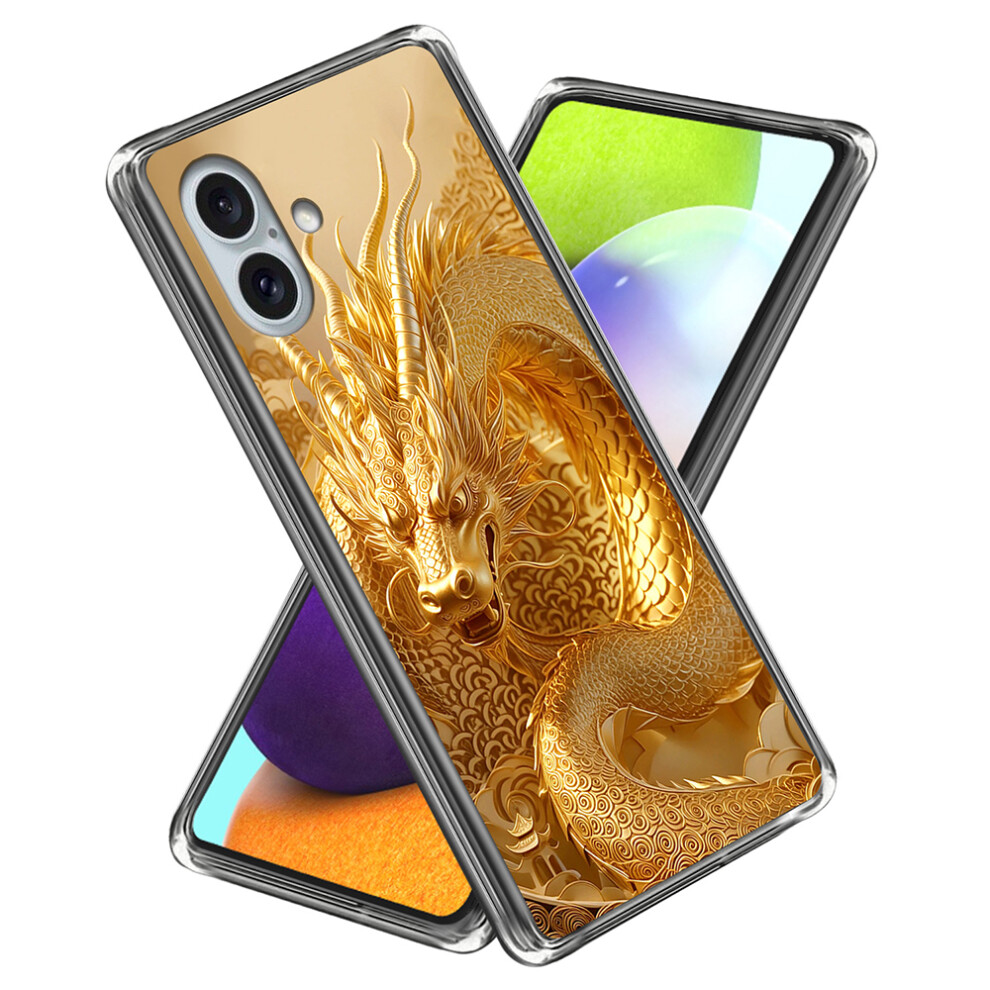 (Iphone 16 Plus, Dragon Pattern) For Iphone 16 Plus Case Imd Pattern Printing Tpu Shockproof Phone Cover Golden 6914282223795
