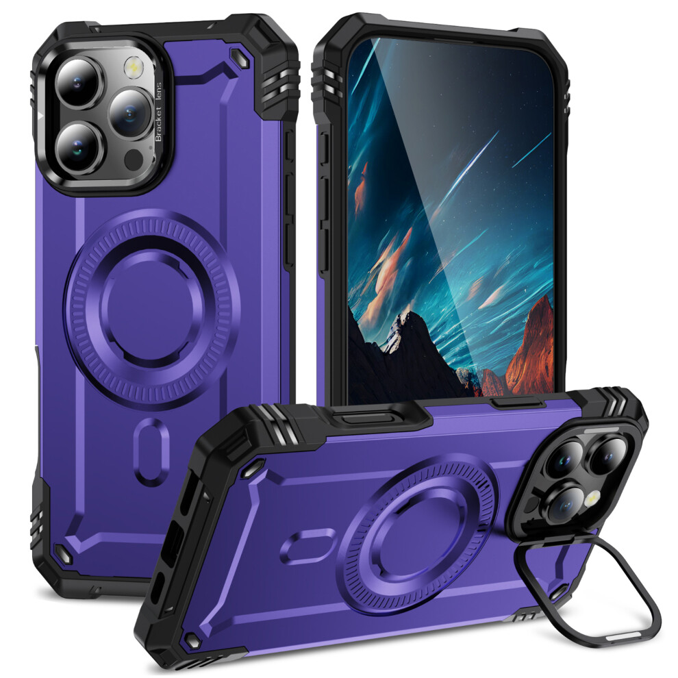 (Iphone 16 Pro, ) For Iphone 16 Pro Magnetic Case Lens Kickstand Pc+Tpu Shockproof Phone Cover Purple 6914289951837