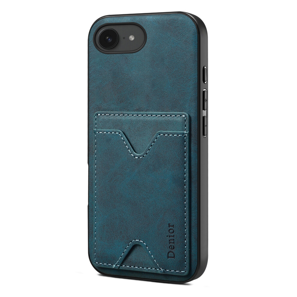 (Iphone 16E, ) Denior For Iphone 16E Case Card Holder Kickstand Leather+Pc+Tpu Phone Cover Blue 6914285801990