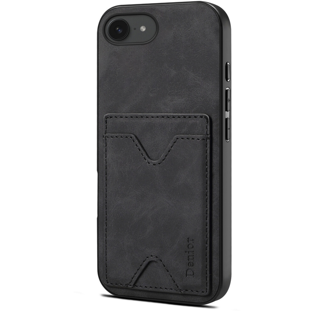 (Iphone 16E, ) Denior For Iphone 16E Case Card Holder Kickstand Leather+Pc+Tpu Phone Cover Black 6914283850143