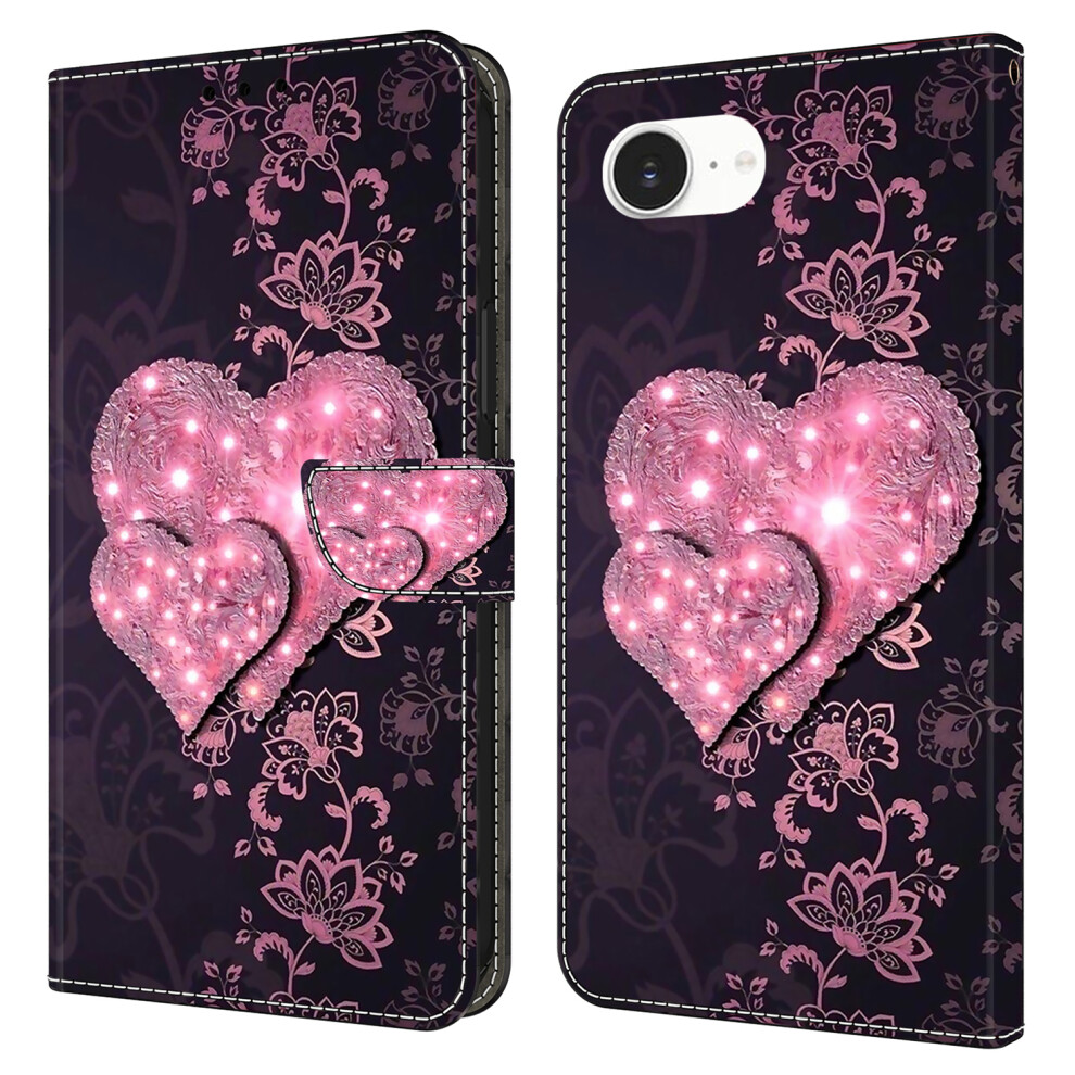 (Iphone 16E, Lace Hearts) For Iphone 16E Case 3D Pattern Pu Leather Wallet Phone Cover With Stand 6914287653443