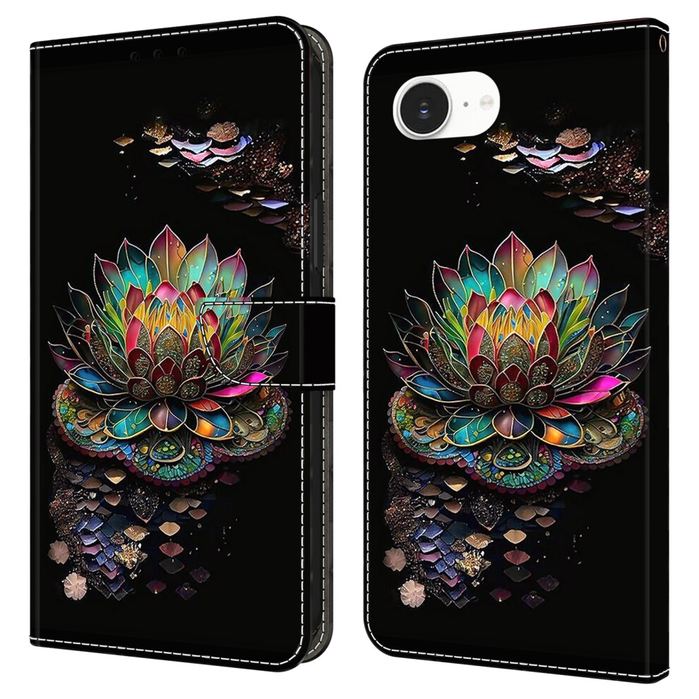 (Iphone 16E, Lotus) For Iphone 16E Case With Card Slot Pattern Printed Tpu+Pu Leather Flip Phone Cover 6914287130050
