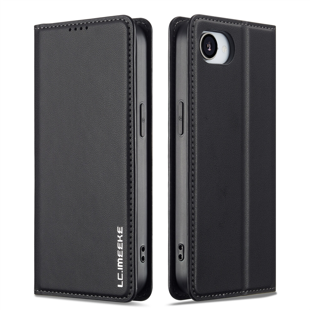 (Iphone 16E, ) Lc.imeeke L1 Series For Iphone 16E Case Pu Leather Wallet Stand Protective Phone Cover Black 6914284240899