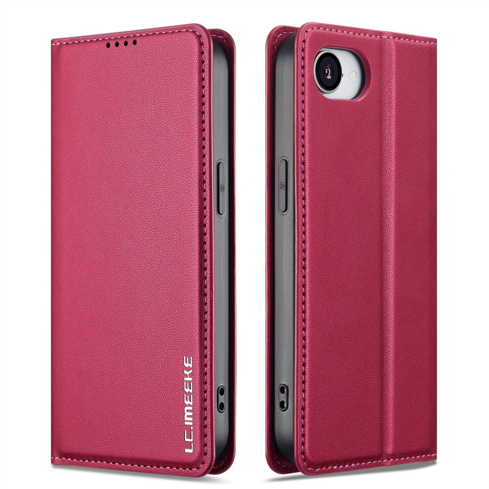 (Iphone 16E, ) Lc.imeeke L1 Series For Iphone 16E Case Pu Leather Wallet Stand Protective Phone Cover Red 6914288949798