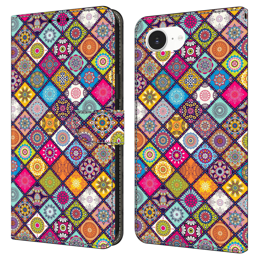 (Iphone 16E, Colorful Leather) For Iphone 16E Case With Card Slot Pattern Printed Tpu+Pu Leather Flip Phone Cover 6914280718101