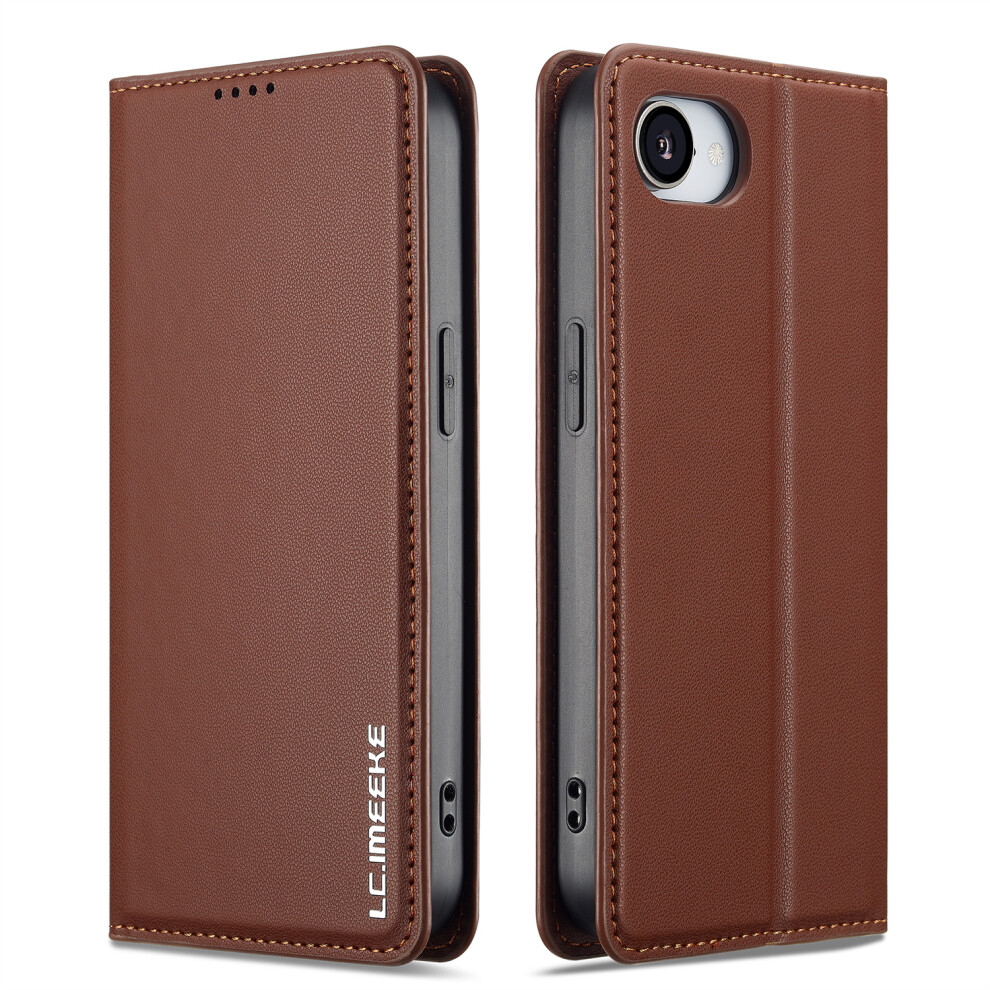(Iphone 16E, ) Lc.imeeke L1 Series For Iphone 16E Case Pu Leather Wallet Stand Protective Phone Cover Brown 6914285896774