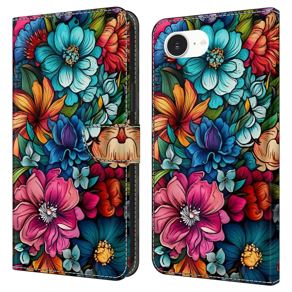 (Iphone 16E, Staphyllum) For Iphone 16E Case With Card Slot Pattern Printed Tpu+Pu Leather Flip Phone Cover 6914288860802