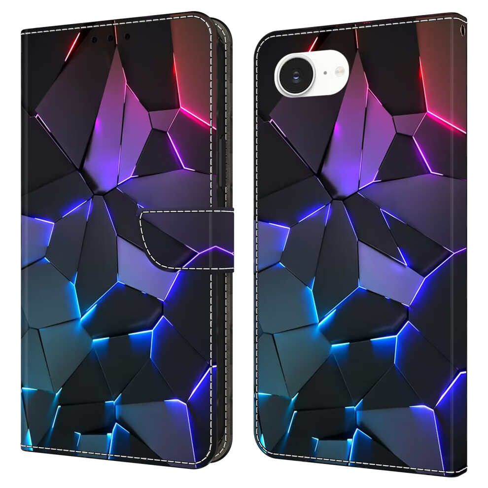 (Iphone 16E, Cracks) For Iphone 16E Case With Card Slot Pattern Printed Tpu+Pu Leather Flip Phone Cover Blue 6914284297695