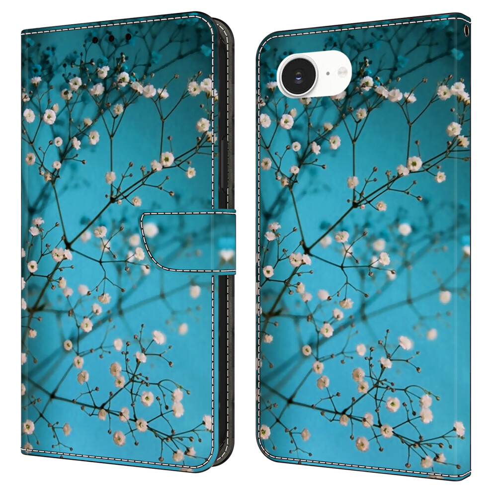 (Iphone 16E, Flower Branch) For Iphone 16E Case With Card Slot Pattern Printed Tpu+Pu Leather Flip Phone Cover 6914288766258