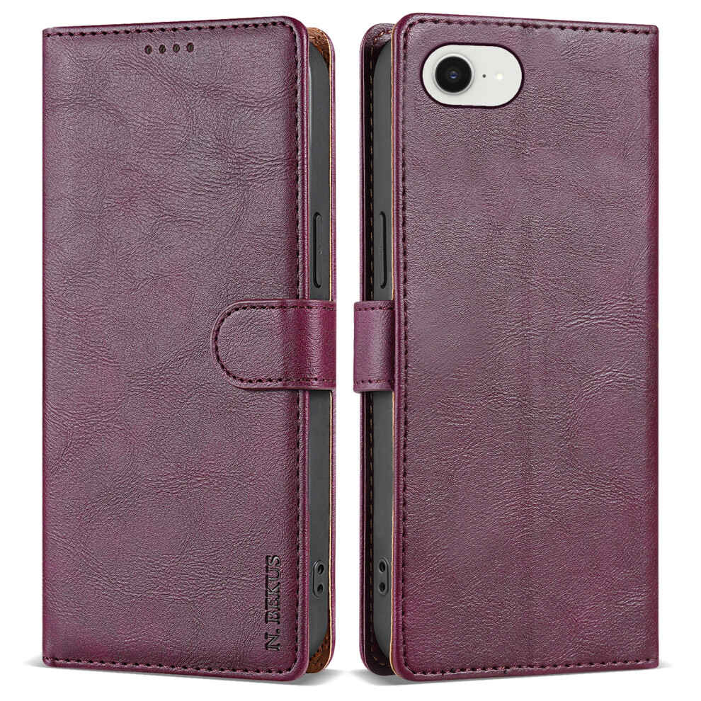 (Iphone 16E, Wine ) N.bekus Csj-001 For Iphone 16E Stand Case Pu Leather Wallet Phone Cover Red 6914283107827