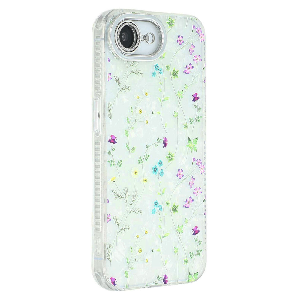 (Iphone 16E, Sh5) For Iphone 16E Case Electroplated Floral Pattern Imd Tpu+Pc Phone Back Cover With Glass Lens Film 6914288831512