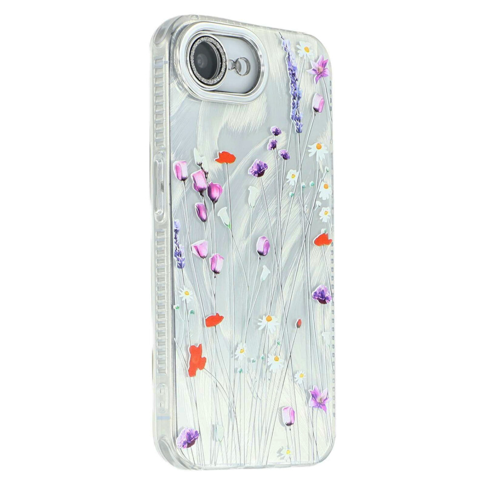 (Iphone 16E, Sh1) For Iphone 16E Case Electroplated Floral Pattern Imd Tpu+Pc Phone Back Cover With Glass Lens Film 6914285243462