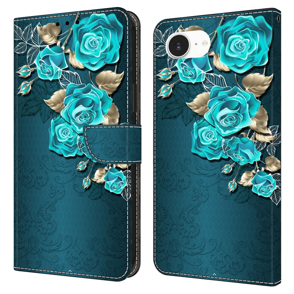 (Iphone 16E, Rose) For Iphone 16E Case Magnetic Clasp 3D Pattern Leather Wallet Phone Cover Blue 6914284621803