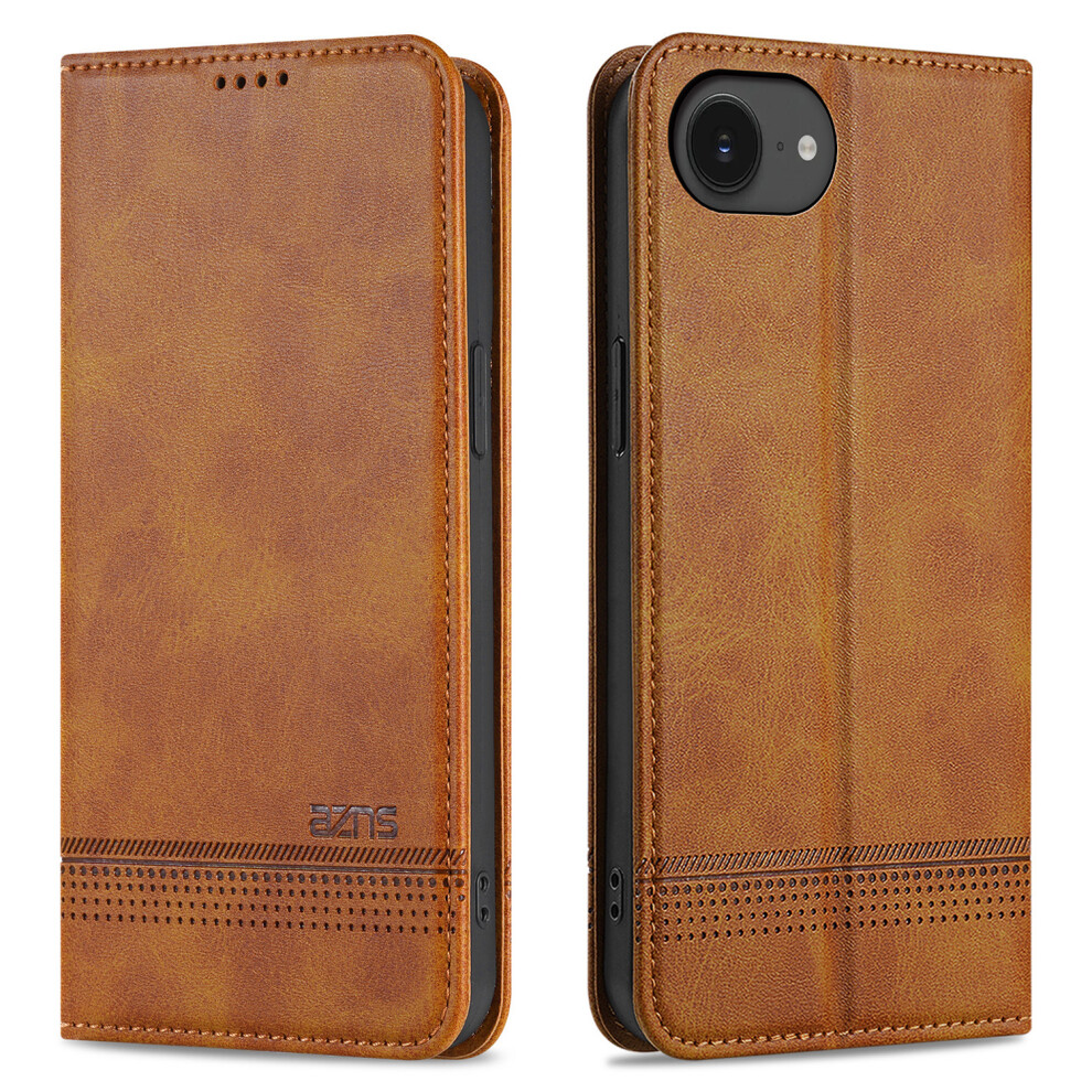 (Iphone 16E, ) Azns For Iphone 16E Case Cowhide Texture Pu Leather Wallet Phone Cover Brown 6914285473586