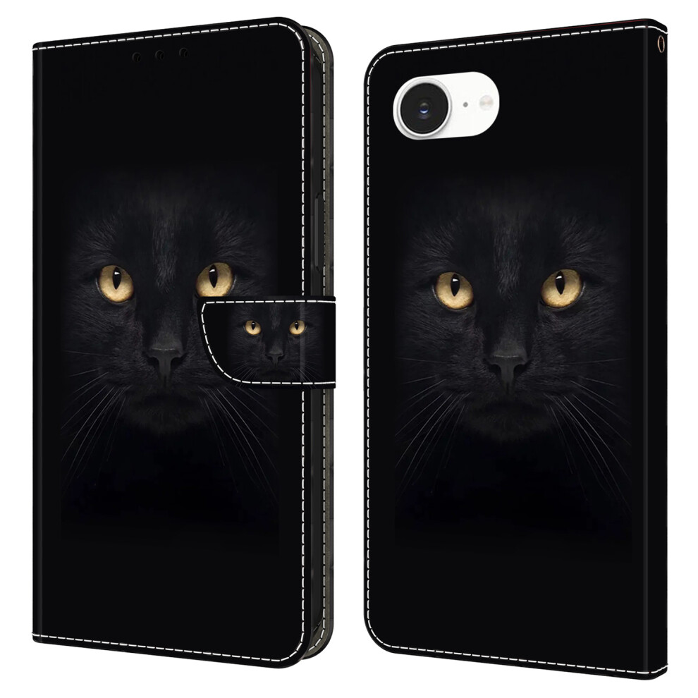 (Iphone 16E, Cat) For Iphone 16E Case Magnetic Clasp 3D Pattern Leather Wallet Phone Cover Black 6914282669951