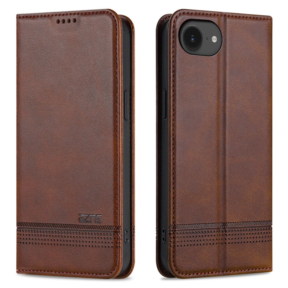 (Iphone 16E, Coffee) Azns For Iphone 16E Case Cowhide Texture Pu Leather Wallet Phone Cover Brown 6914286965752
