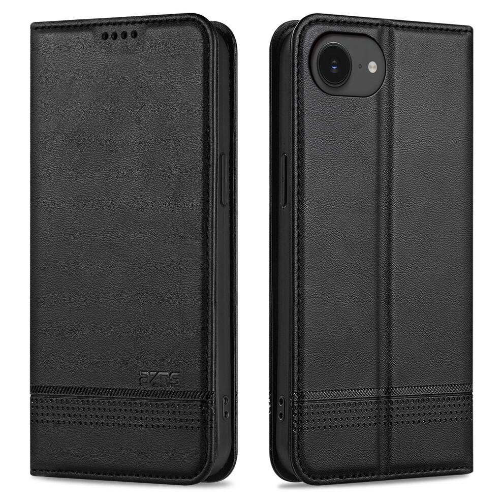 (Iphone 16E, ) Azns For Iphone 16E Case Cowhide Texture Pu Leather Wallet Phone Cover Black 6914287425439