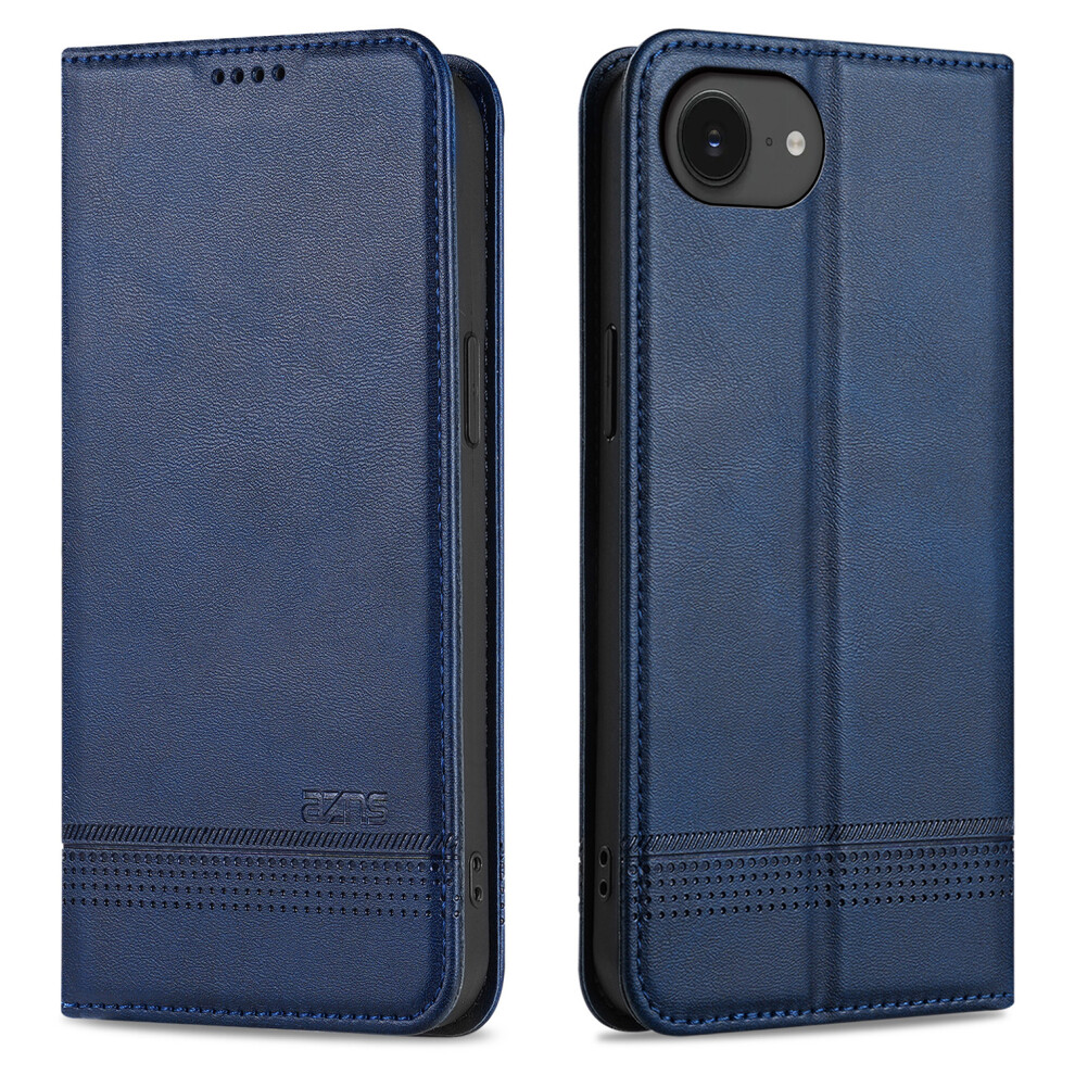 (Iphone 16E, ) Azns For Iphone 16E Case Cowhide Texture Pu Leather Wallet Phone Cover Blue 6914289061635