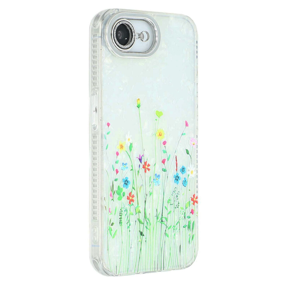 (Iphone 16E, Sh3) For Iphone 16E Case Electroplated Floral Pattern Imd Tpu+Pc Phone Back Cover With Glass Lens Film 6914284618155