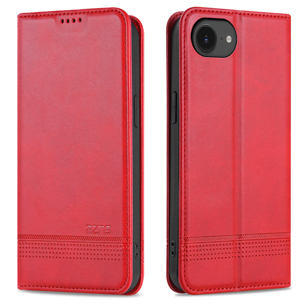 (Iphone 16E, ) Azns For Iphone 16E Case Cowhide Texture Pu Leather Wallet Phone Cover Red 6914289240719