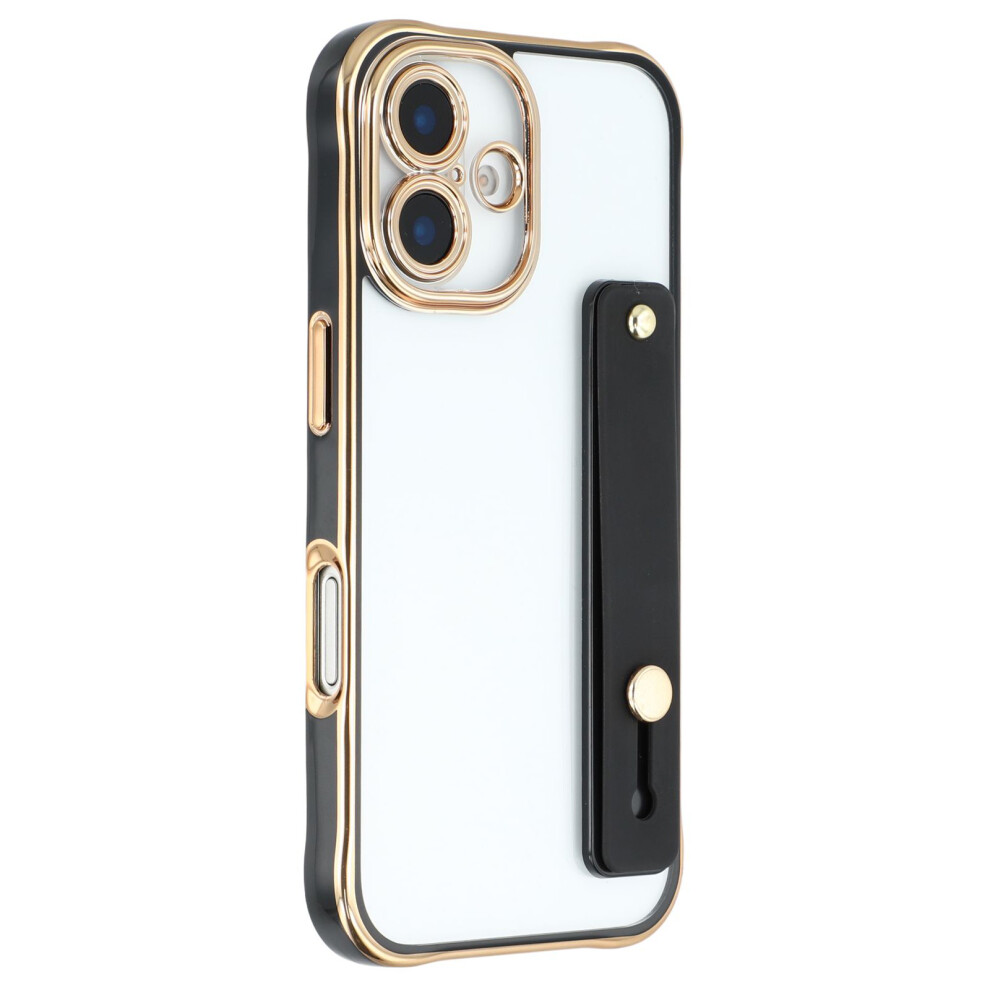 (Iphone 16, ) For Iphone 16 Case With Kickstand Electroplated 2.0Mm Acrylic Tpu Shockproof Phone Cover Black 6914280605685