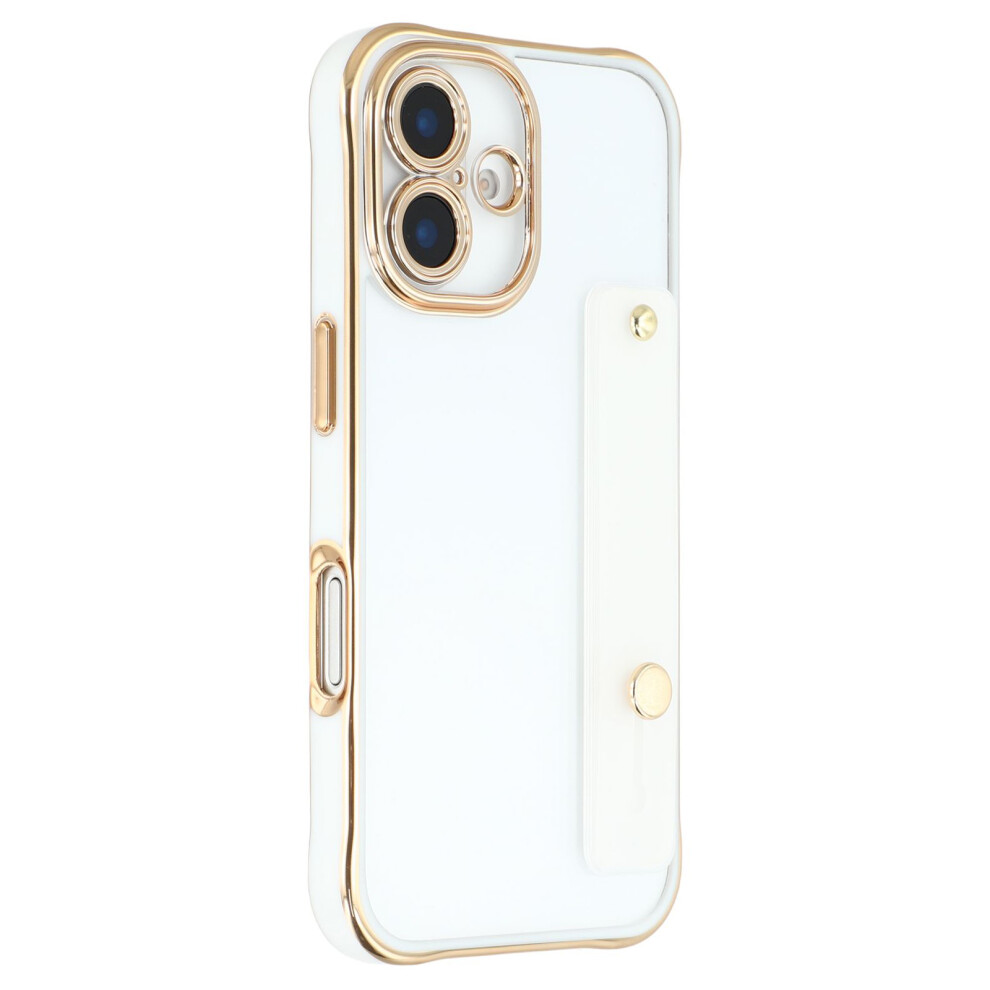 (Iphone 16, ) For Iphone 16 Case With Kickstand Electroplated 2.0Mm Acrylic Tpu Shockproof Phone Cover White 6914281546734