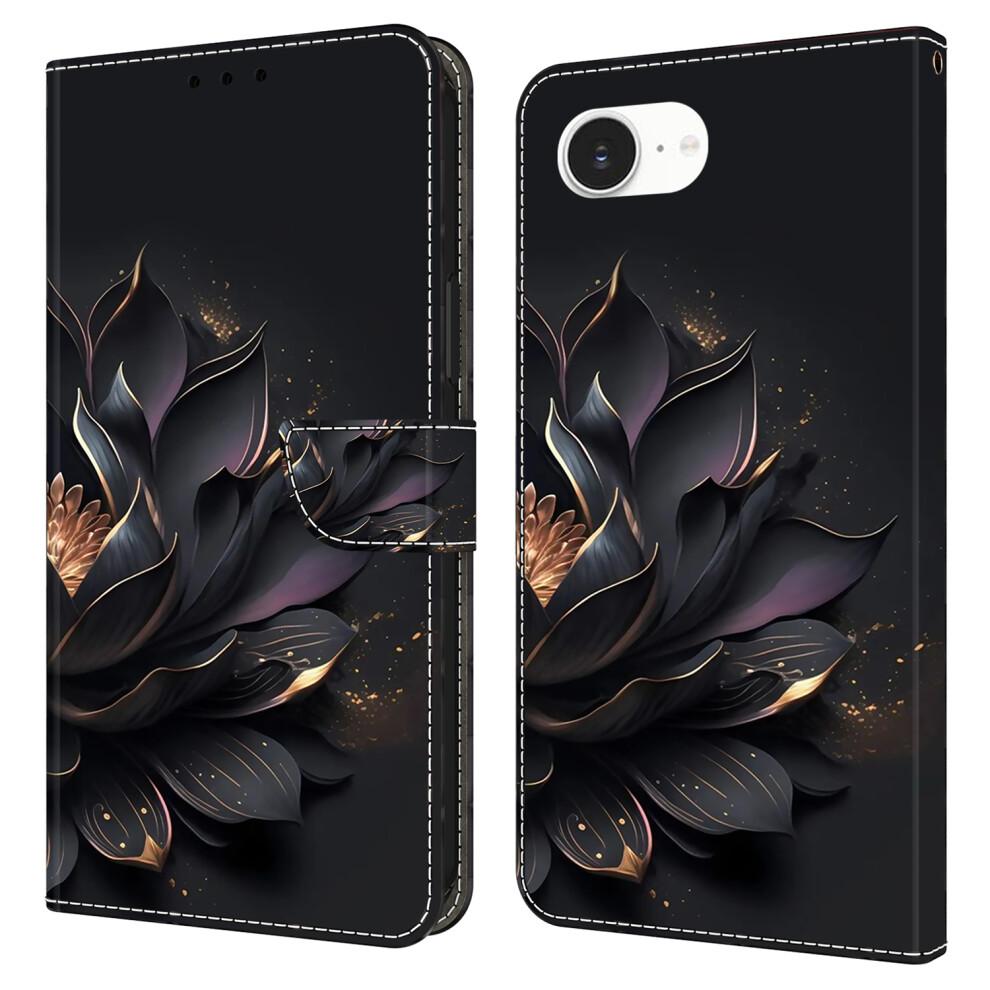 (Iphone 16E, Lotus) For Iphone 16E Case Magnetic Clasp 3D Pattern Leather Wallet Phone Cover Purple 6914280161693