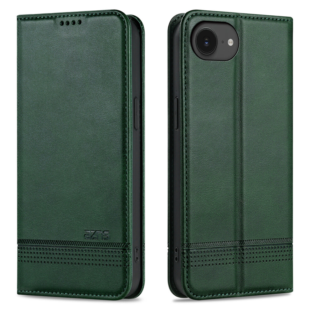 (Iphone 16E, ) Azns For Iphone 16E Case Cowhide Texture Pu Leather Wallet Phone Cover Green 6914282293736