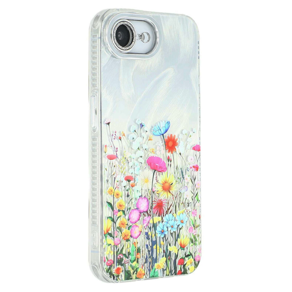 (Iphone 16E, Sh4) For Iphone 16E Case Electroplated Floral Pattern Imd Tpu+Pc Phone Back Cover With Glass Lens Film 6914282969747