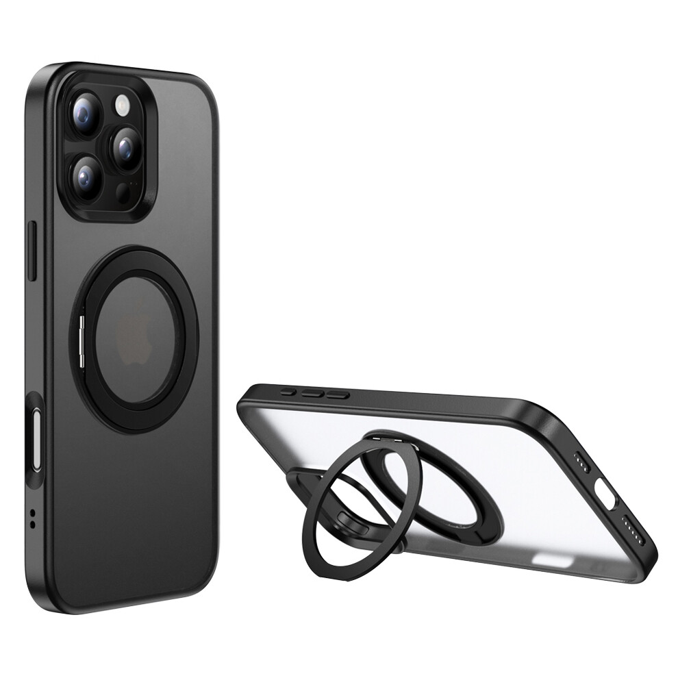 (Iphone 16 Pro Max, ) For Iphone 16 Pro Max Case Rotating Magnetic Kickstand Tpu+Pc Protective Cover Black 6914282690993